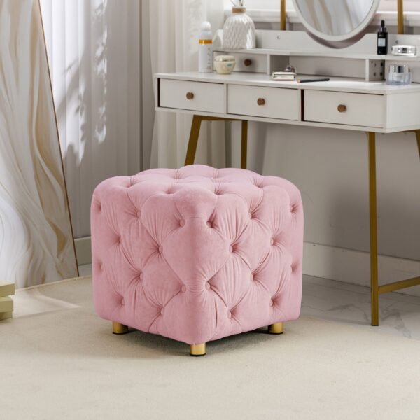 Pink Velvet Upholstered Ottoman with Storage – Modern Dice-Shaped Footstool for Living Room, Bedroom, - Image 2