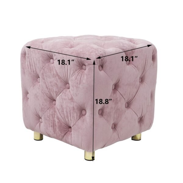 Pink Velvet Upholstered Ottoman with Storage – Modern Dice-Shaped Footstool for Living Room, Bedroom, - Image 14