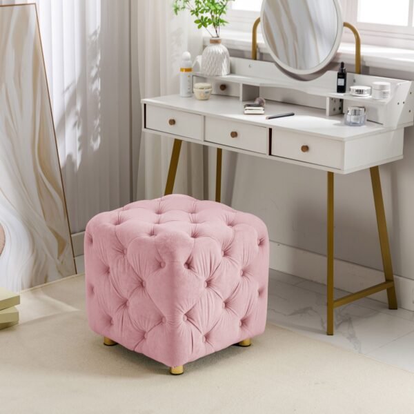 Pink Velvet Upholstered Ottoman with Storage – Modern Dice-Shaped Footstool for Living Room, Bedroom, - Image 3