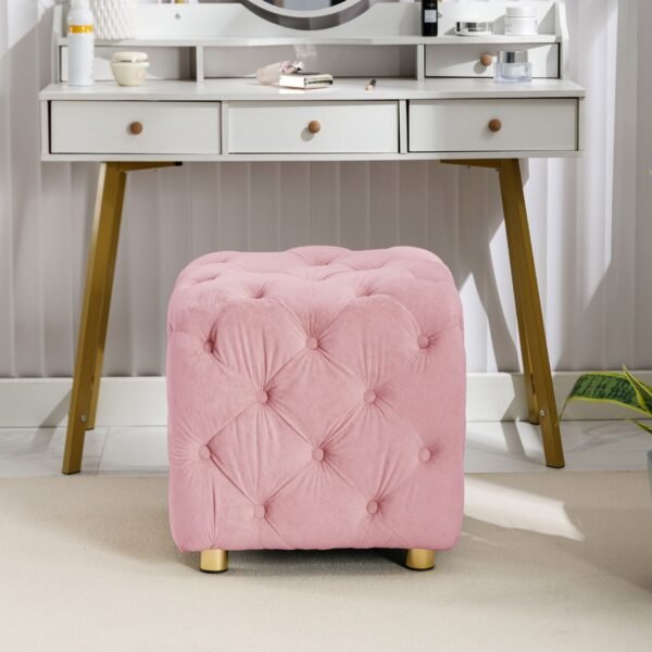 Pink Velvet Upholstered Ottoman with Storage – Modern Dice-Shaped Footstool for Living Room, Bedroom, - Image 4