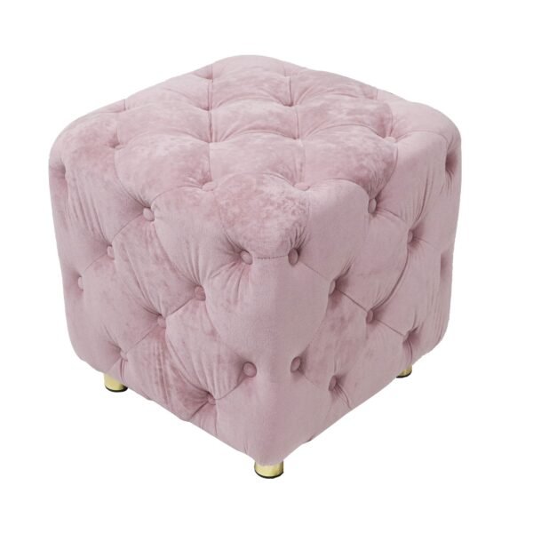 Pink Velvet Upholstered Ottoman with Storage – Modern Dice-Shaped Footstool for Living Room, Bedroom, - Image 5
