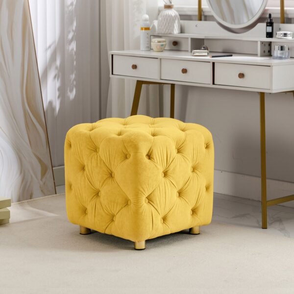 Yellow Velvet Upholstered Ottoman with Storage – Modern Dice-Shaped Footstool for Living Room, Bedroom - Image 2