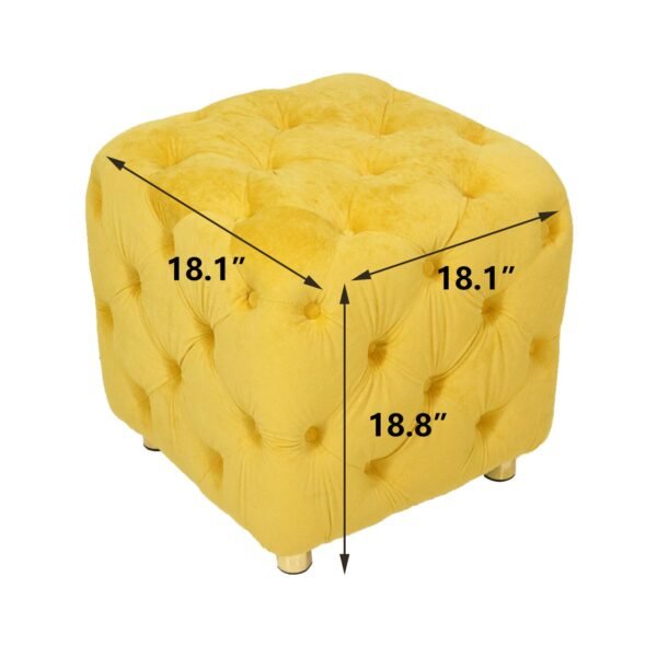 Yellow Velvet Upholstered Ottoman with Storage – Modern Dice-Shaped Footstool for Living Room, Bedroom - Image 11