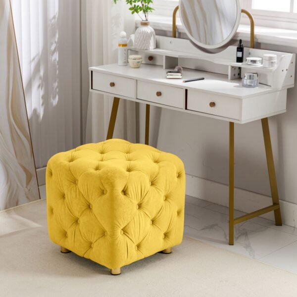 Yellow Velvet Upholstered Ottoman with Storage – Modern Dice-Shaped Footstool for Living Room, Bedroom - Image 3