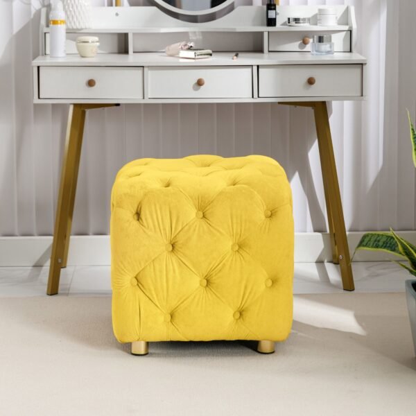 Yellow Velvet Upholstered Ottoman with Storage – Modern Dice-Shaped Footstool for Living Room, Bedroom - Image 4