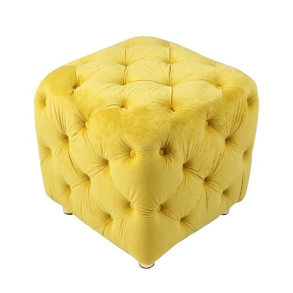 Yellow Velvet Upholstered Ottoman with Storage – Modern Dice-Shaped Footstool for Living Room, Bedroom - Image 5