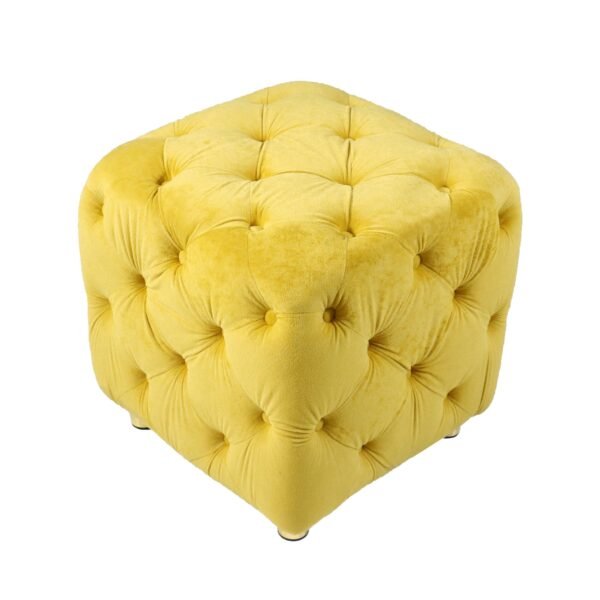 Yellow Velvet Upholstered Ottoman with Storage – Modern Dice-Shaped Footstool for Living Room, Bedroom - Image 6