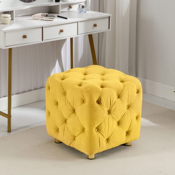 Yellow Velvet Upholstered Ottoman with Storage – Modern Dice-Shaped Footstool for Living Room, Bedroom