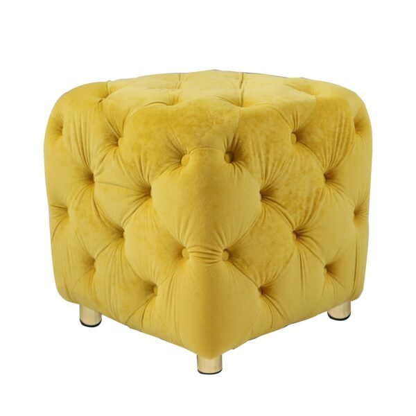 Yellow Velvet Upholstered Ottoman with Storage – Modern Dice-Shaped Footstool for Living Room, Bedroom - Image 8