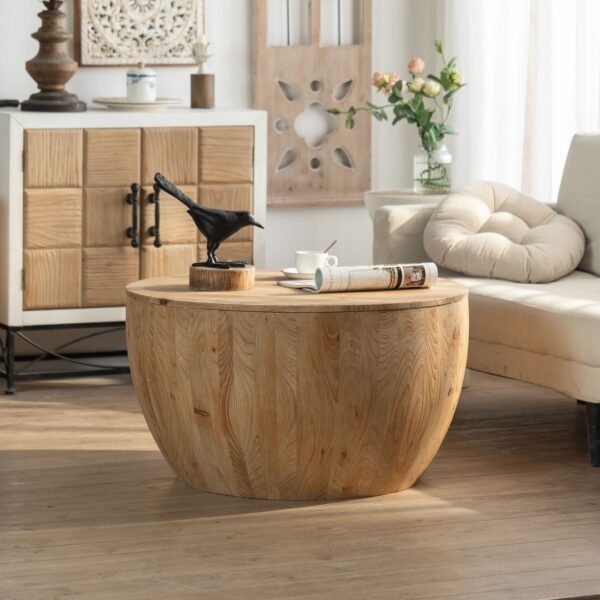 31.50"Vintage Style Bucket Shaped Coffee Table for Office, Dining Room and Living Room(Same SKU:W757P170149) - Image 3