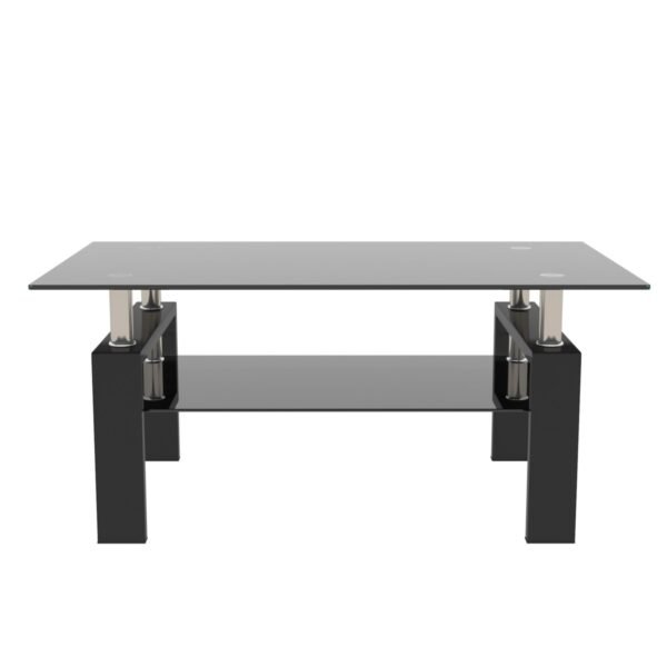 Modern Black Glass Coffee Table – Rectangular Clear Tempered Glass Center Table for Living Room - Image 12
