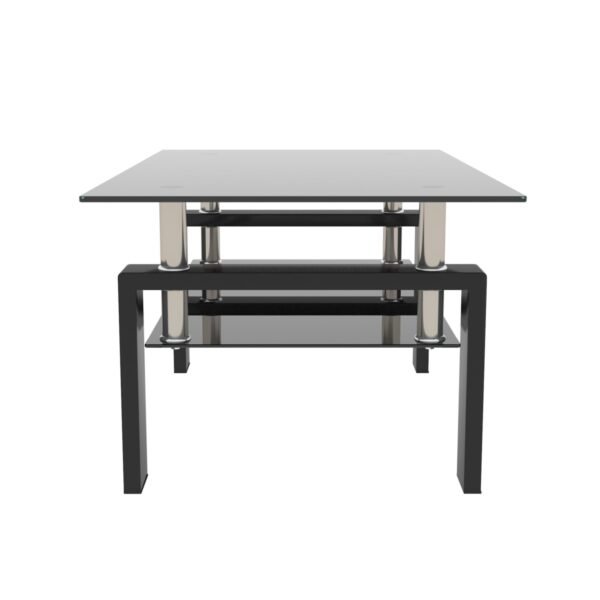 Modern Black Glass Coffee Table – Rectangular Clear Tempered Glass Center Table for Living Room - Image 8
