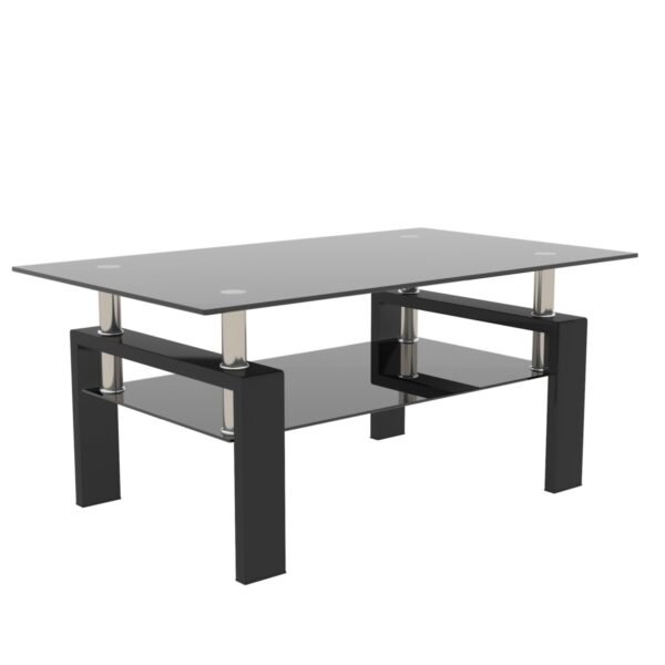 Modern Black Glass Coffee Table – Rectangular Clear Tempered Glass Center Table for Living Room - Image 9
