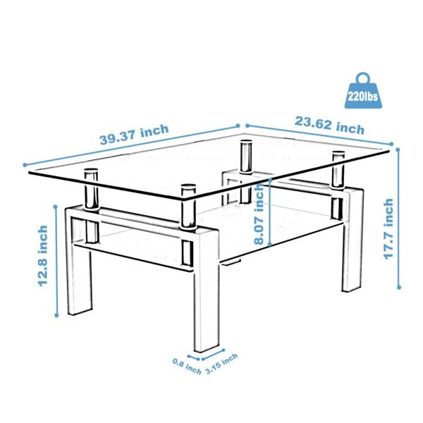 Modern Black Glass Coffee Table – Rectangular Clear Tempered Glass Center Table for Living Room - Image 10