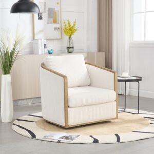 Beige Corduroy Swivel Barrel Chair – 360° Accent Lounge for Living Room or Nursery