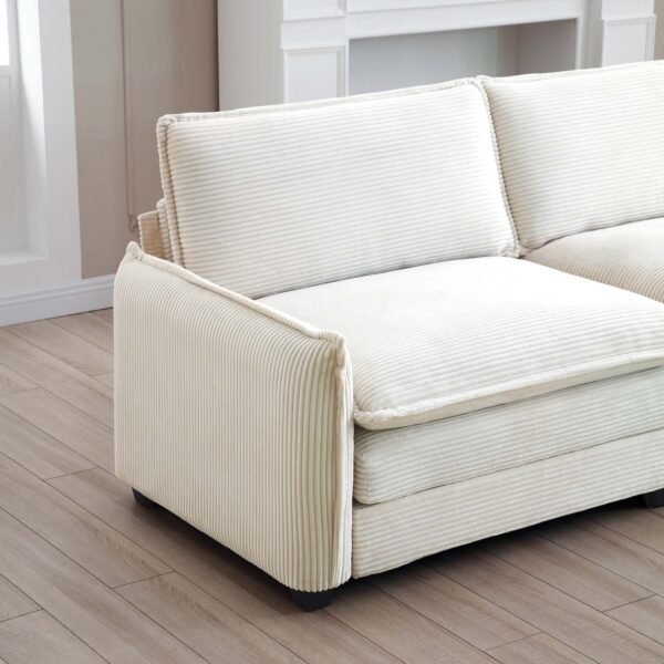 Beige Corduroy Sofa Set – Modern 1-Seater & 2-Seater Couch Set for Living Room or Apartment - Image 14