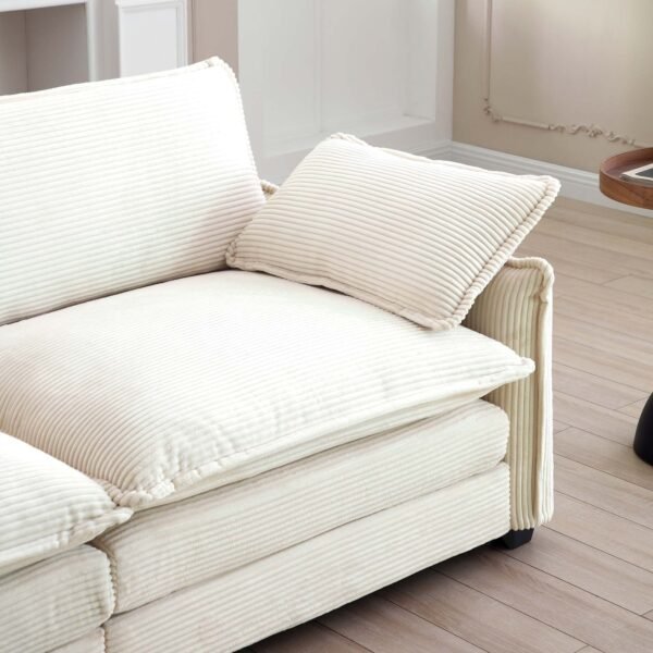 Beige Corduroy Sofa Set – Modern 1-Seater & 2-Seater Couch Set for Living Room or Apartment - Image 15