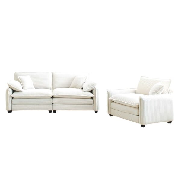 Beige Corduroy Sofa Set – Modern 1-Seater & 2-Seater Couch Set for Living Room or Apartment - Image 4