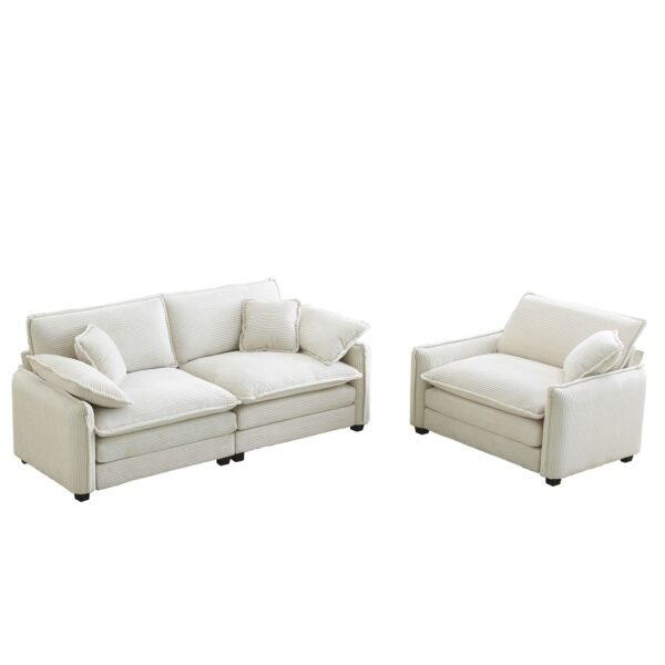 Beige Corduroy Sofa Set – Modern 1-Seater & 2-Seater Couch Set for Living Room or Apartment - Image 5