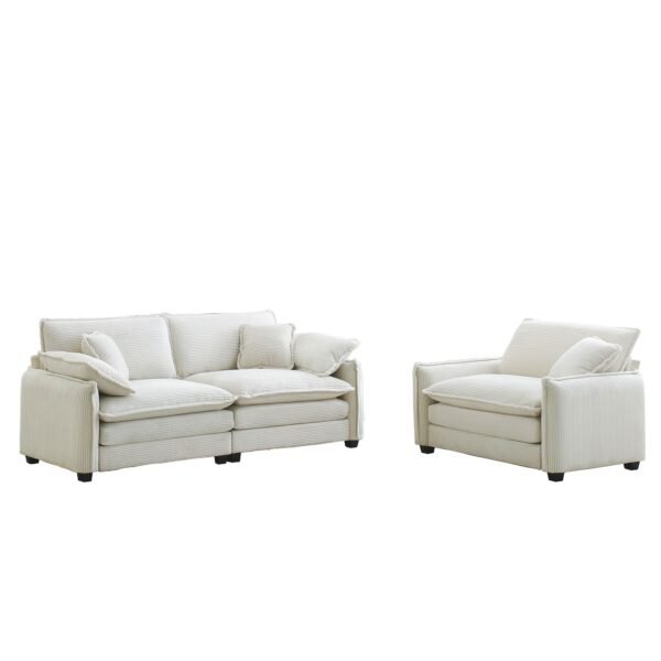 Beige Corduroy Sofa Set – Modern 1-Seater & 2-Seater Couch Set for Living Room or Apartment - Image 6