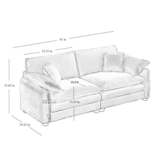 Luxurious Tan Corduroy Sofa Set – 2 Single Sofas + 2-Seater Loveseat with Cushions for Living Room or Home Theater - Image 11