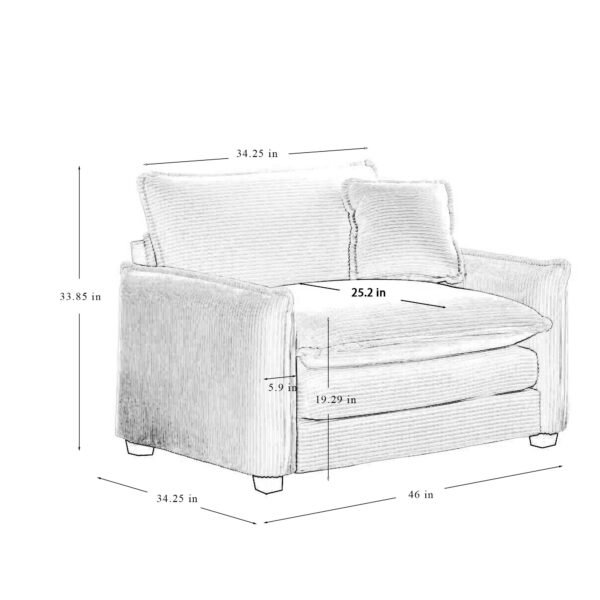 Luxurious Tan Corduroy Sofa Set – 2 Single Sofas + 2-Seater Loveseat with Cushions for Living Room or Home Theater - Image 12