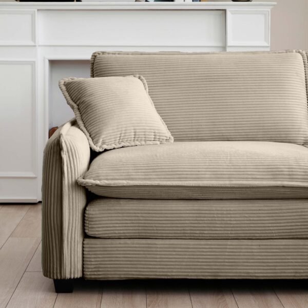 Luxurious Tan Corduroy Sofa Set – 2 Single Sofas + 2-Seater Loveseat with Cushions for Living Room or Home Theater - Image 15