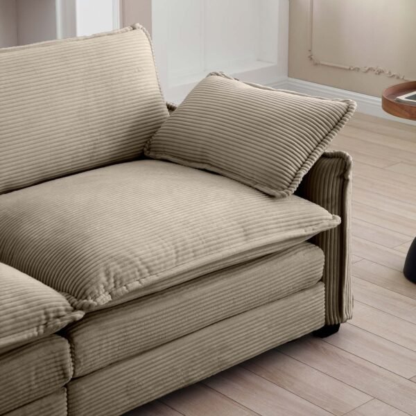 Luxurious Tan Corduroy Sofa Set – 2 Single Sofas + 2-Seater Loveseat with Cushions for Living Room or Home Theater - Image 16