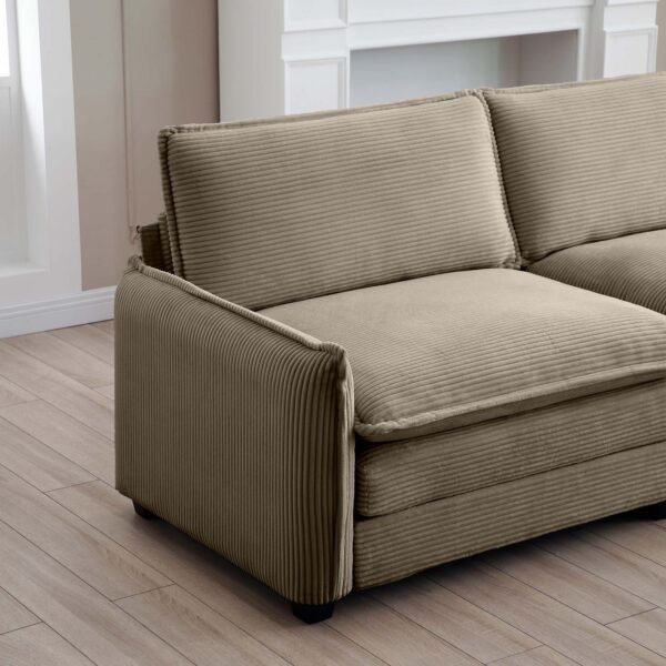 Luxurious Tan Corduroy Sofa Set – 2 Single Sofas + 2-Seater Loveseat with Cushions for Living Room or Home Theater - Image 17
