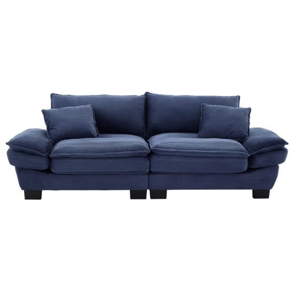 Blue Corduroy Loveseat Sofa Sleeper – Deep Seat Upholstered Couch with Pillows - Image 2
