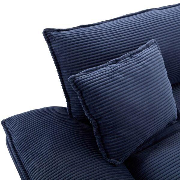 Blue Corduroy Loveseat Sofa Sleeper – Deep Seat Upholstered Couch with Pillows - Image 11