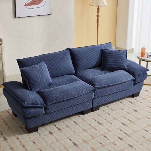 Blue Corduroy Loveseat Sofa Sleeper – Deep Seat Upholstered Couch with Pillows - Image 12