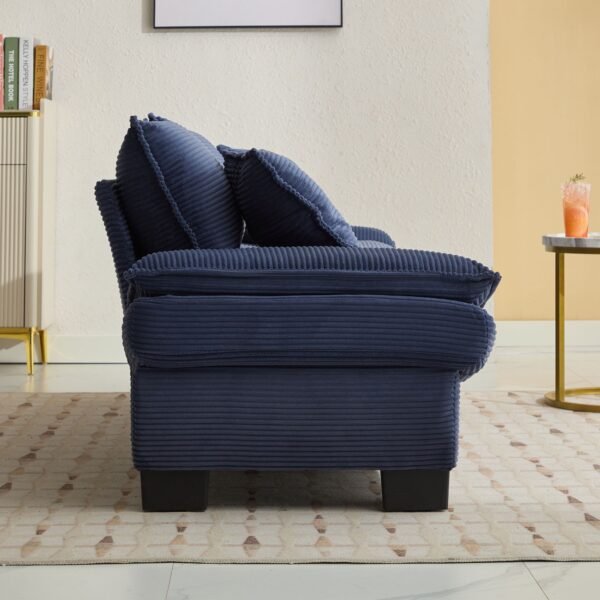 Blue Corduroy Loveseat Sofa Sleeper – Deep Seat Upholstered Couch with Pillows - Image 13