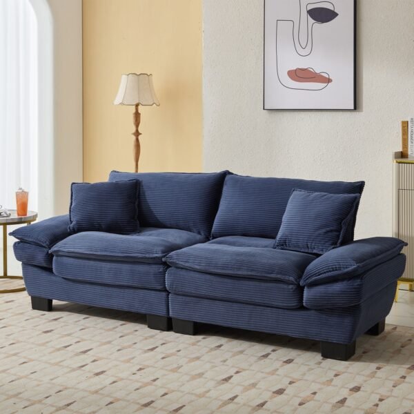 Blue Corduroy Loveseat Sofa Sleeper – Deep Seat Upholstered Couch with Pillows - Image 14