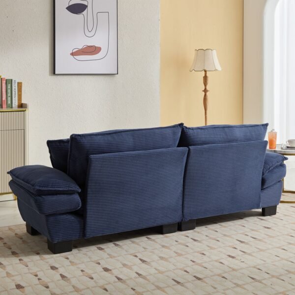 Blue Corduroy Loveseat Sofa Sleeper – Deep Seat Upholstered Couch with Pillows - Image 16