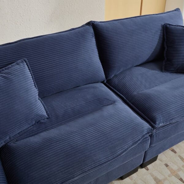 Blue Corduroy Loveseat Sofa Sleeper – Deep Seat Upholstered Couch with Pillows - Image 17