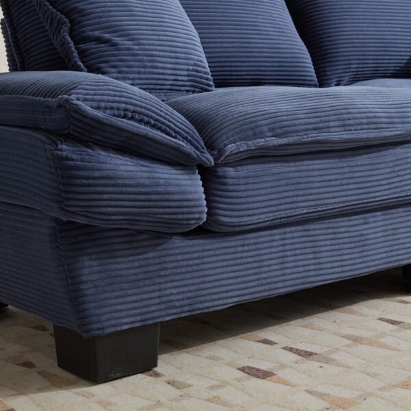 Blue Corduroy Loveseat Sofa Sleeper – Deep Seat Upholstered Couch with Pillows - Image 18