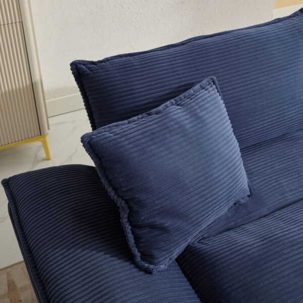 Blue Corduroy Loveseat Sofa Sleeper – Deep Seat Upholstered Couch with Pillows - Image 19