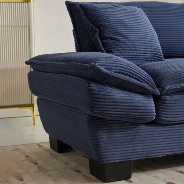 Blue Corduroy Loveseat Sofa Sleeper – Deep Seat Upholstered Couch with Pillows - Image 20