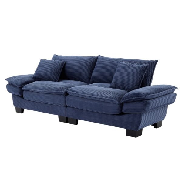 Blue Corduroy Loveseat Sofa Sleeper – Deep Seat Upholstered Couch with Pillows - Image 3