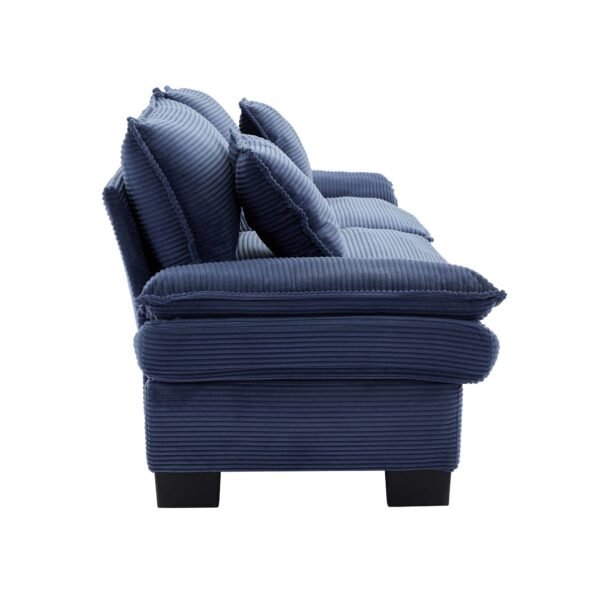 Blue Corduroy Loveseat Sofa Sleeper – Deep Seat Upholstered Couch with Pillows - Image 4