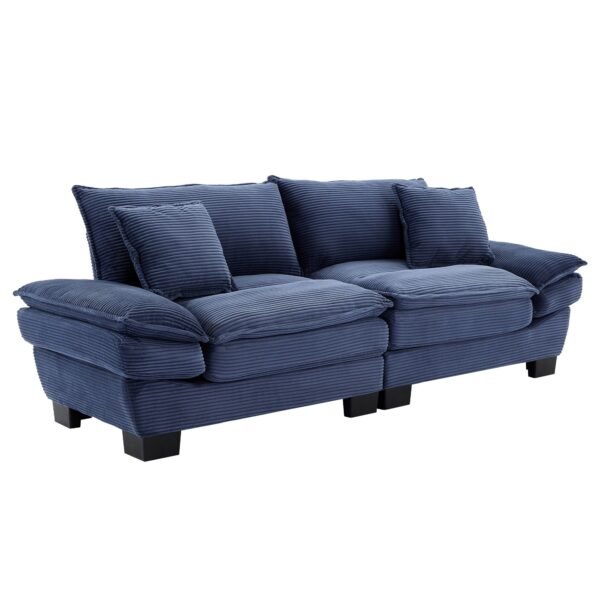 Blue Corduroy Loveseat Sofa Sleeper – Deep Seat Upholstered Couch with Pillows - Image 5