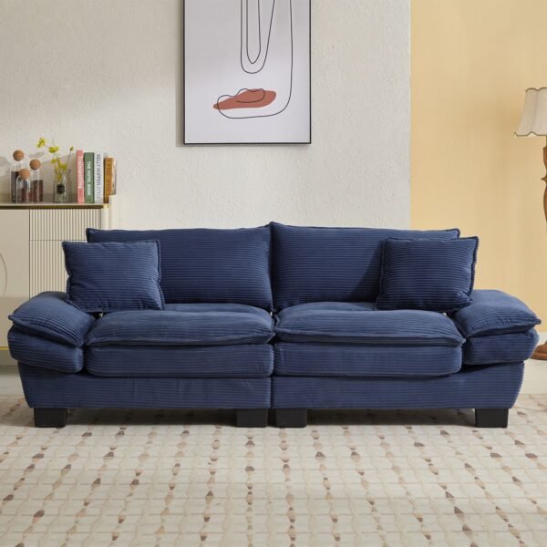 Blue Corduroy Loveseat Sofa Sleeper – Deep Seat Upholstered Couch with Pillows