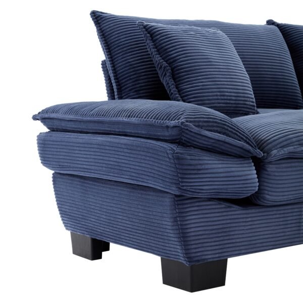 Blue Corduroy Loveseat Sofa Sleeper – Deep Seat Upholstered Couch with Pillows - Image 8