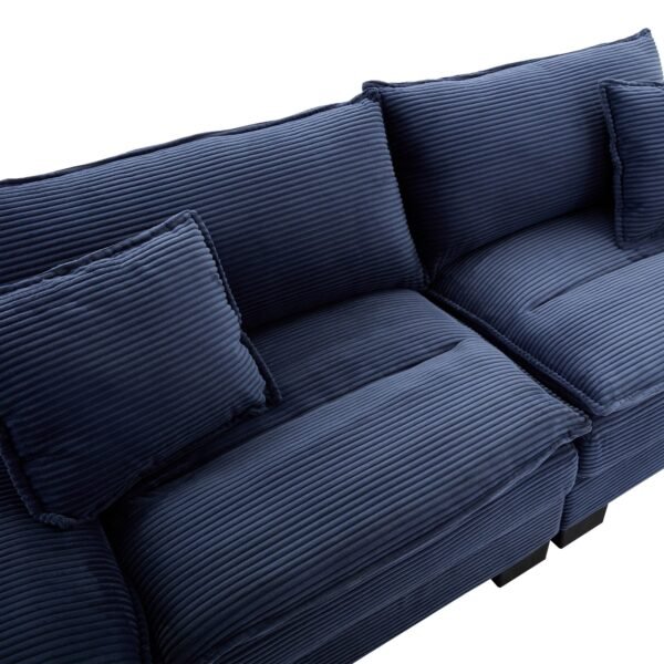 Blue Corduroy Loveseat Sofa Sleeper – Deep Seat Upholstered Couch with Pillows - Image 9