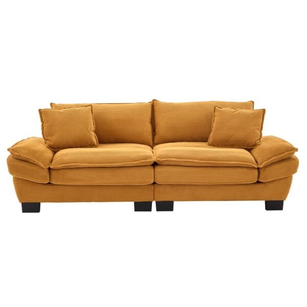Corduroy Sofa Sleeper Couch Loveseat Sofa with Pillows Comfy Upholstered Deep Seat Sofa for Bedroom,Living Room,Apartment,Office,Dorm-Yellow Corduroy - Image 2
