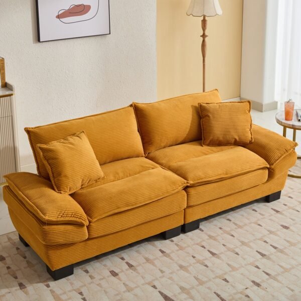 Corduroy Sofa Sleeper Couch Loveseat Sofa with Pillows Comfy Upholstered Deep Seat Sofa for Bedroom,Living Room,Apartment,Office,Dorm-Yellow Corduroy - Image 13