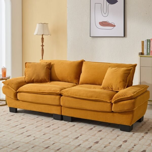 Corduroy Sofa Sleeper Couch Loveseat Sofa with Pillows Comfy Upholstered Deep Seat Sofa for Bedroom,Living Room,Apartment,Office,Dorm-Yellow Corduroy - Image 14