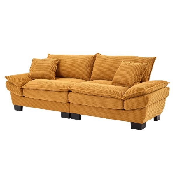 Corduroy Sofa Sleeper Couch Loveseat Sofa with Pillows Comfy Upholstered Deep Seat Sofa for Bedroom,Living Room,Apartment,Office,Dorm-Yellow Corduroy - Image 5