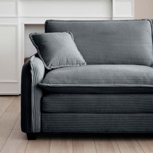 Luxurious Grey Corduroy Sofa Set – 2 Single Sofas + 2-Seater Loveseat with Cushions for Living Room or Home Theater - Image 14